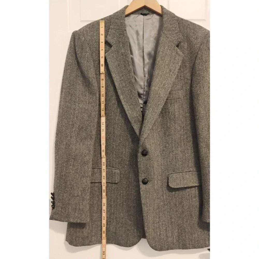 Joe Namath Blazer 44L Brown Herringbone Poly-Wool Signature Sport Coat